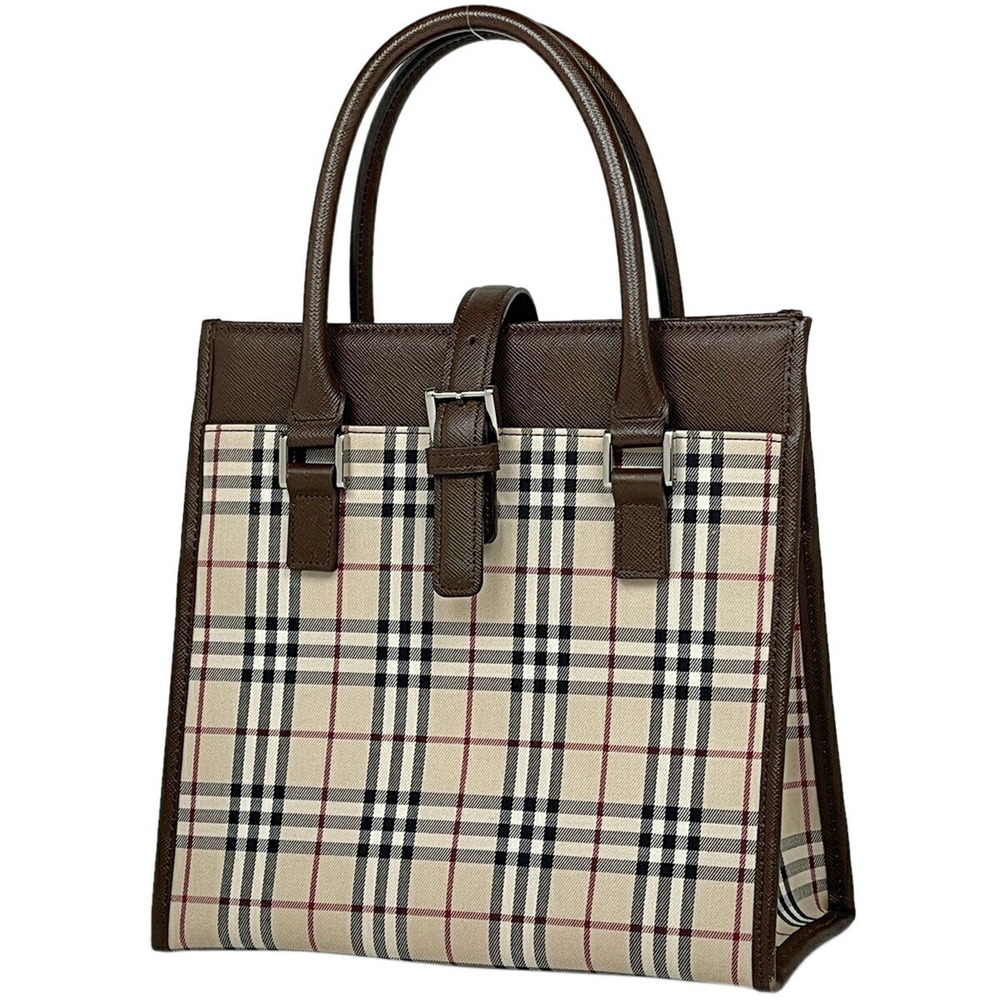 Burberry Check Handbag Canvas Beige Brown